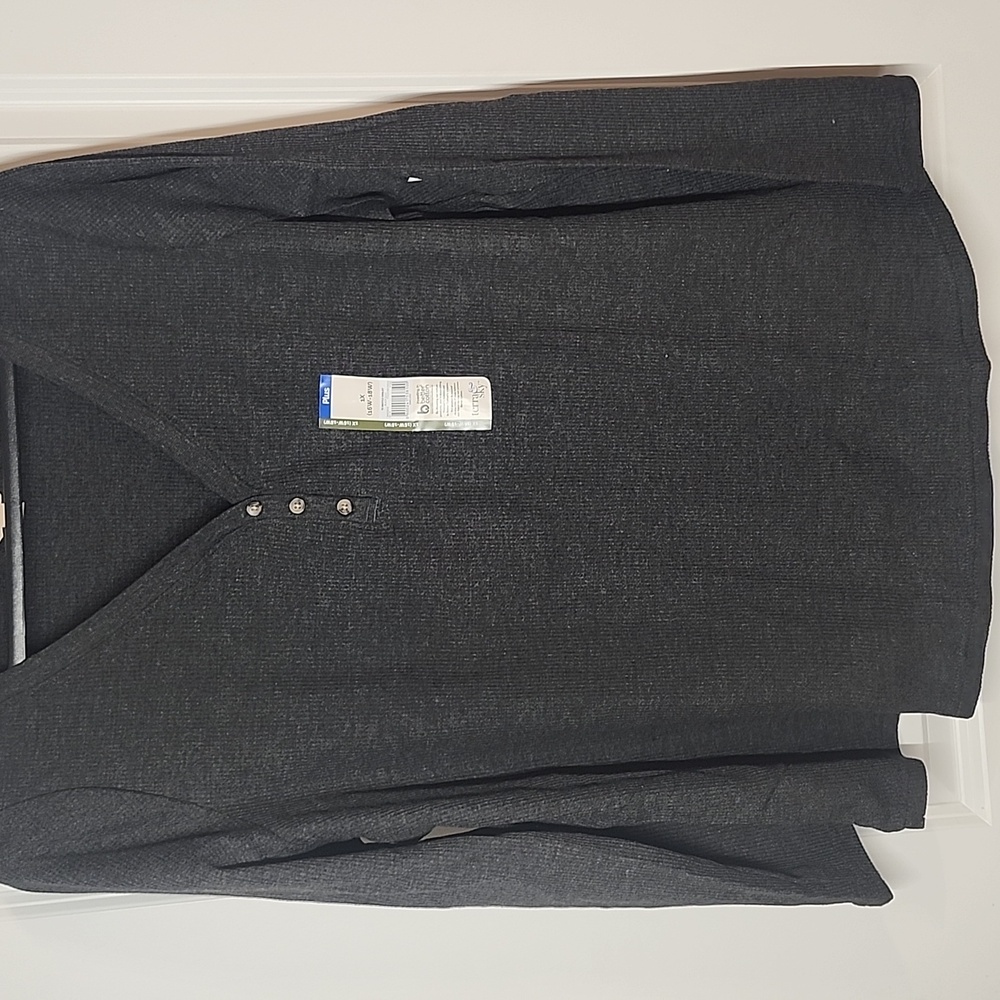 Terra & Sky Womens 1X Plus Black Soot Waffle Knit Henley Long Sleeve Top NEW - Picture 4 of 6